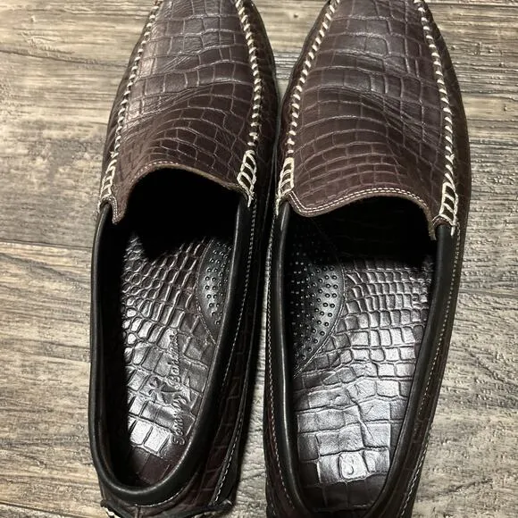 Tommy Bahama Size 11.5 D Driving Loafers Crocodile Print Brown Leather