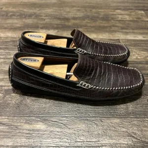 Tommy Bahama Size 11.5 D Driving Loafers Crocodile Print Brown Leather