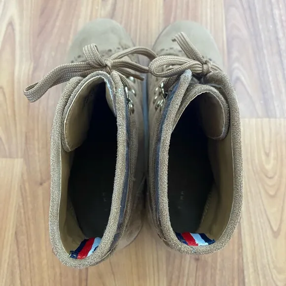 Tommy Hilfiger - Tan Suede Lace Up Combat Boots - Size 6.5