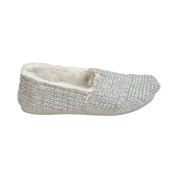 TOMS Alpargata Gray/White Faux Fur Knit Slip On Flats, Size 7.5
