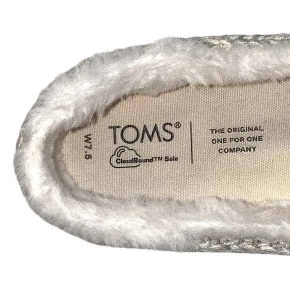 TOMS Alpargata Gray/White Faux Fur Knit Slip On Flats, Size 7.5