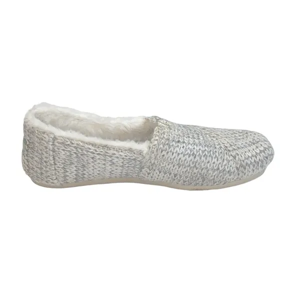 TOMS Alpargata Gray/White Faux Fur Knit Slip On Flats, Size 7.5