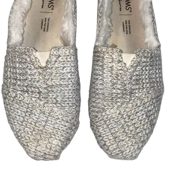 TOMS Alpargata Gray/White Faux Fur Knit Slip On Flats, Size 7.5