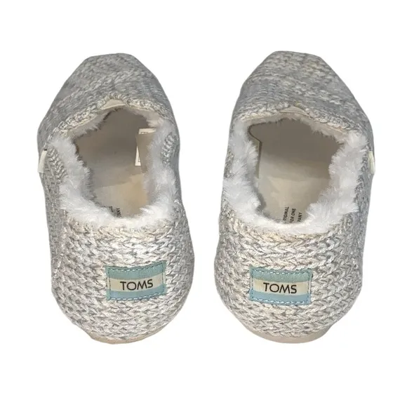 TOMS Alpargata Gray/White Faux Fur Knit Slip On Flats, Size 7.5