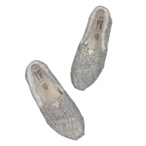 TOMS Alpargata Gray/White Faux Fur Knit Slip On Flats, Size 7.5