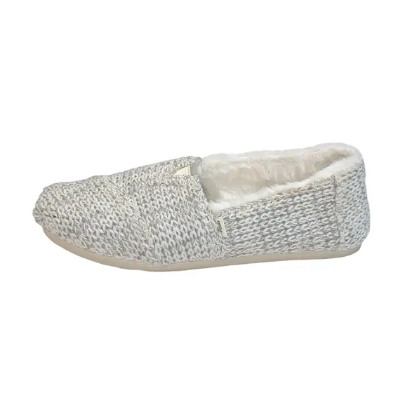 TOMS Alpargata Gray/White Faux Fur Knit Slip On Flats, Size 7.5