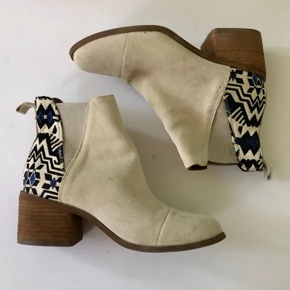 Toms Esme Chelsea Boots Birch Suede Metallic Jacquard Booties