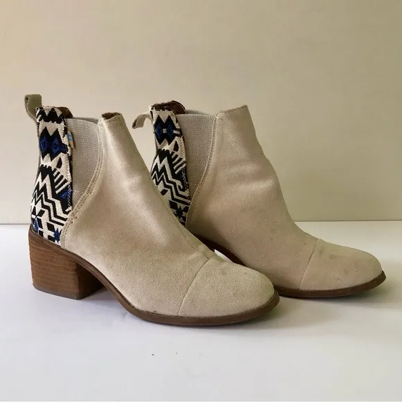 Toms Esme Chelsea Boots Birch Suede Metallic Jacquard Booties