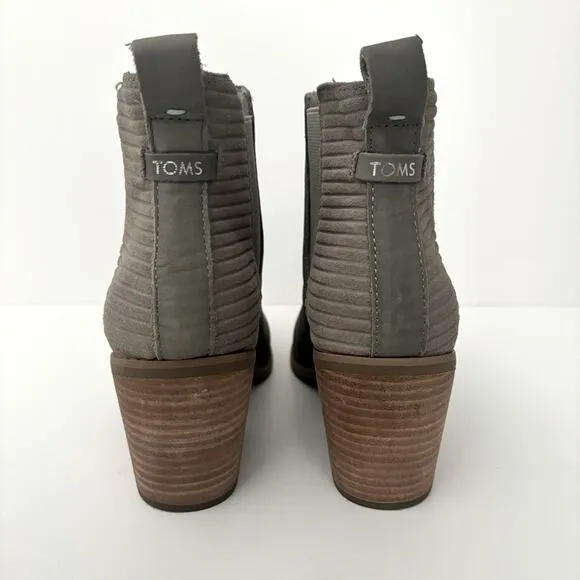 Toms Everly Chelsea Ankle Booties, Cement Gray Leather, Block Heel, Women’s 9.5