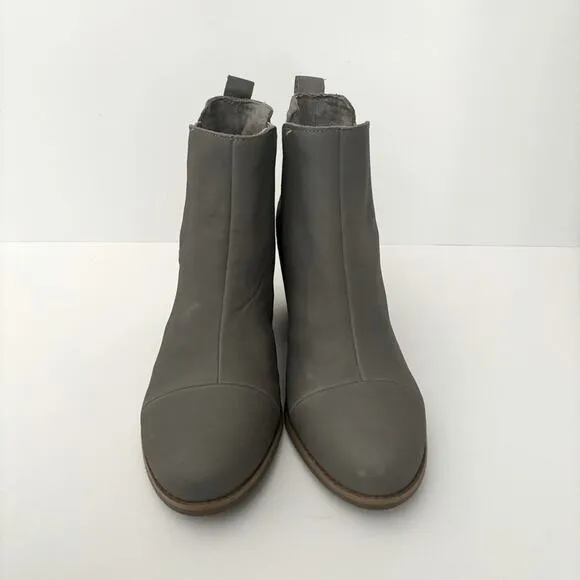 Toms Everly Chelsea Ankle Booties, Cement Gray Leather, Block Heel, Women’s 9.5