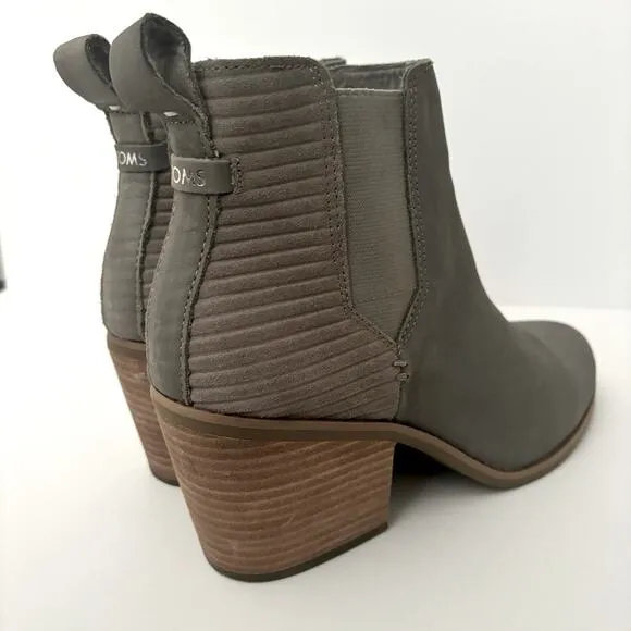 Toms Everly Chelsea Ankle Booties, Cement Gray Leather, Block Heel, Women’s 9.5
