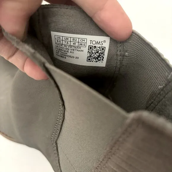 Toms Everly Chelsea Ankle Booties, Cement Gray Leather, Block Heel, Women’s 9.5