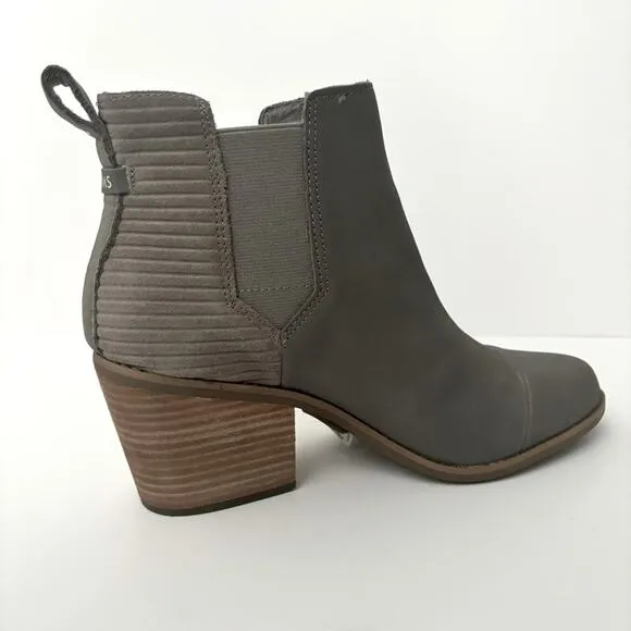 Toms Everly Chelsea Ankle Booties, Cement Gray Leather, Block Heel, Women’s 9.5