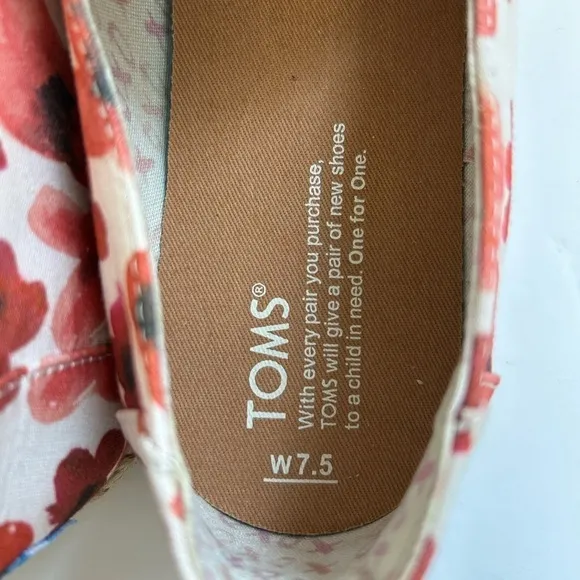 Toms NWT Deconstructed Alpargata Rope Poppy Watercolor Floral Loafer Flats / 7.5