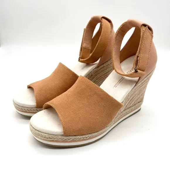 TOMS Women's Marisol Sandy Beige Suede Sandal Size 6.5 New Espadrilles Wedge
