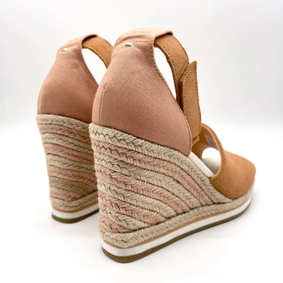TOMS Women's Marisol Sandy Beige Suede Sandal Size 6.5 New Espadrilles Wedge