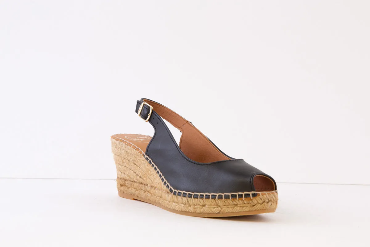 TONI PONS - CROACIA MEDIUM WEDGE PEEP-TOE SANDAL - BLACK