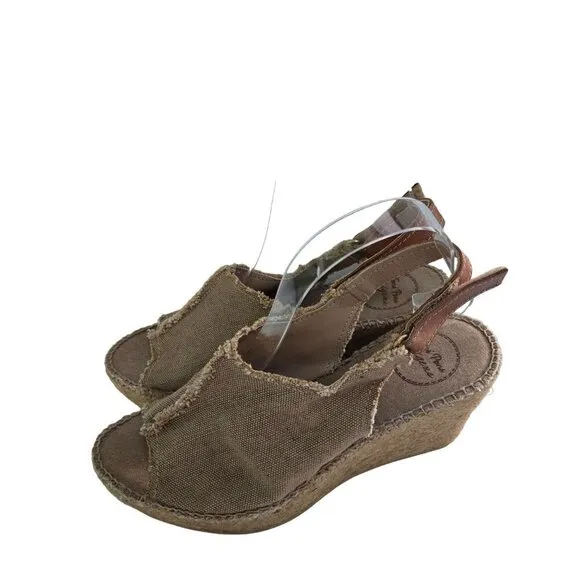 Toni Pons Origens Wedge Espardrille Sandals Beige Canvas Size 37/38