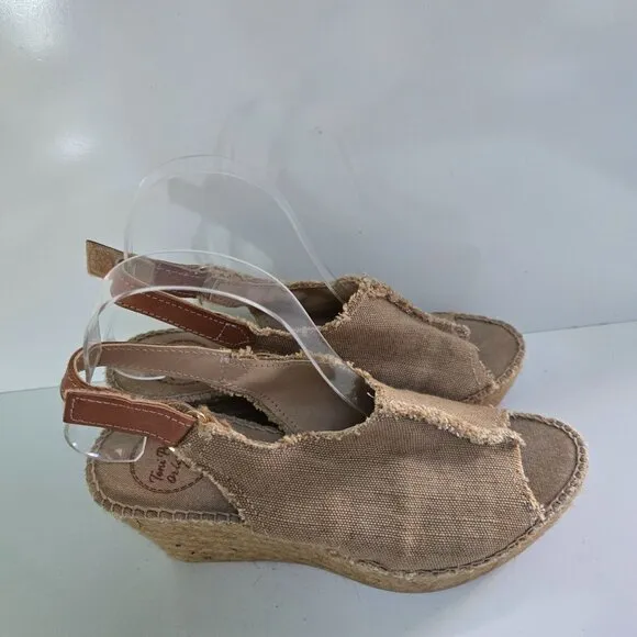 Toni Pons Origens Wedge Espardrille Sandals Beige Canvas Size 37/38