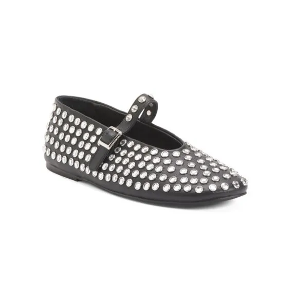 TONY BIANCO Black Nappa Leather Miami Studded Flats