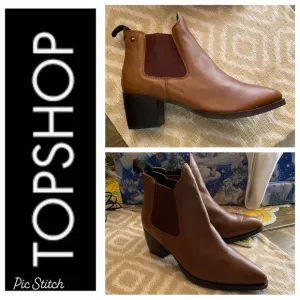 Topshop Brown Leather Chelsea Heeled Bootie