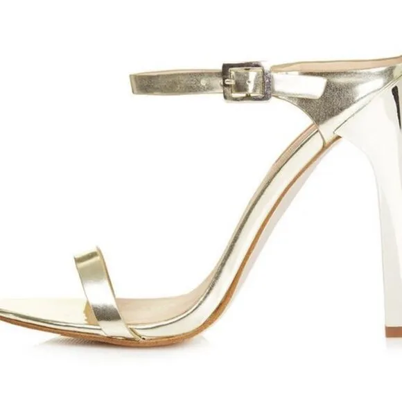 Topshop Gold High Heel Slip On Strappy Sandals, New, 7.5