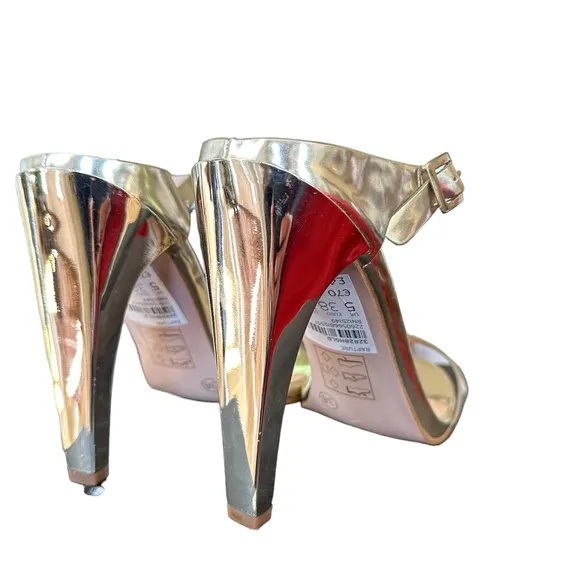 Topshop Gold High Heel Slip On Strappy Sandals, New, 7.5