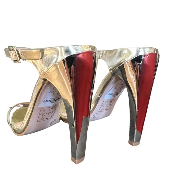 Topshop Gold High Heel Slip On Strappy Sandals, New, 7.5