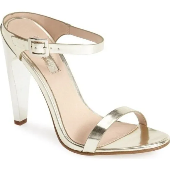 Topshop Gold High Heel Slip On Strappy Sandals, New, 7.5