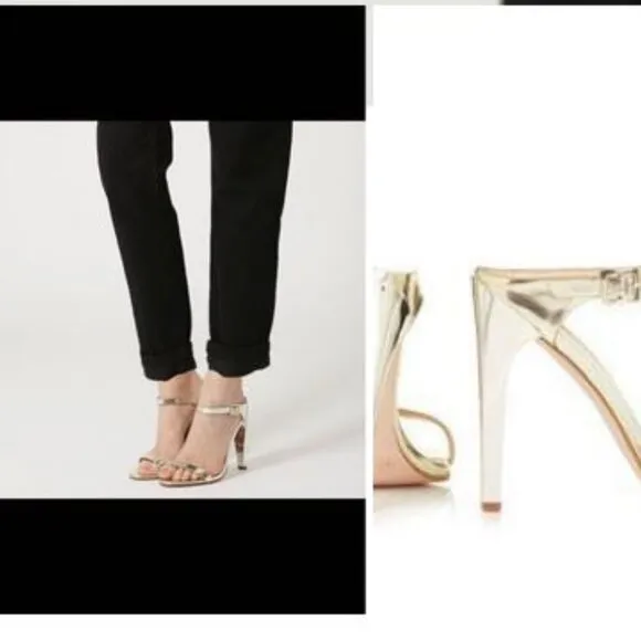 Topshop Gold High Heel Slip On Strappy Sandals, New, 7.5