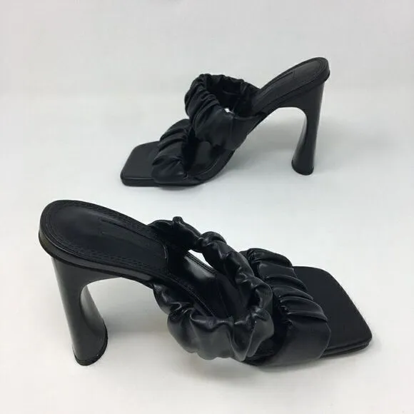Topshop Women's Sandals Black Size 37 Rumi  Scrunch Strappy Slip On Heels Square