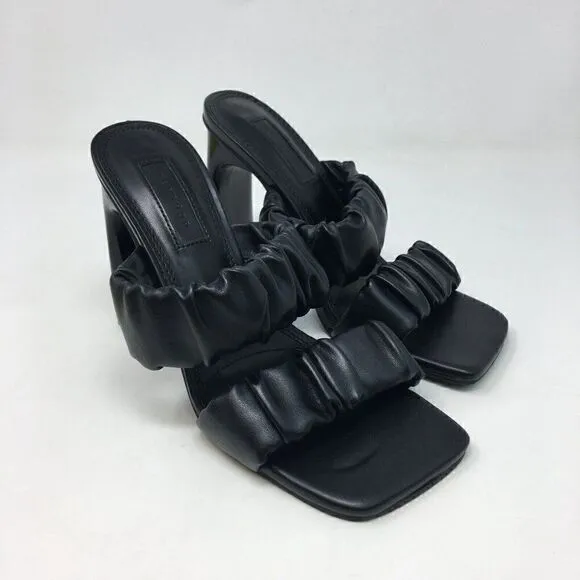 Topshop Women's Sandals Black Size 37 Rumi  Scrunch Strappy Slip On Heels Square