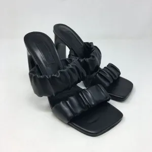 Topshop Women's Sandals Black Size 37 Rumi  Scrunch Strappy Slip On Heels Square