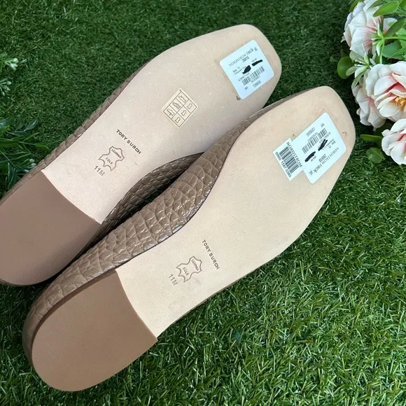 Tory Burch 11 Georgia Soft Croc Emboss Ballet Flats Almond Flour$268 NEW