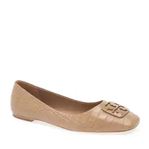 Tory Burch 11 Georgia Soft Croc Emboss Ballet Flats Almond Flour$268 NEW