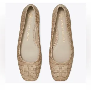Tory Burch 11 Georgia Soft Croc Emboss Ballet Flats Almond Flour$268 NEW