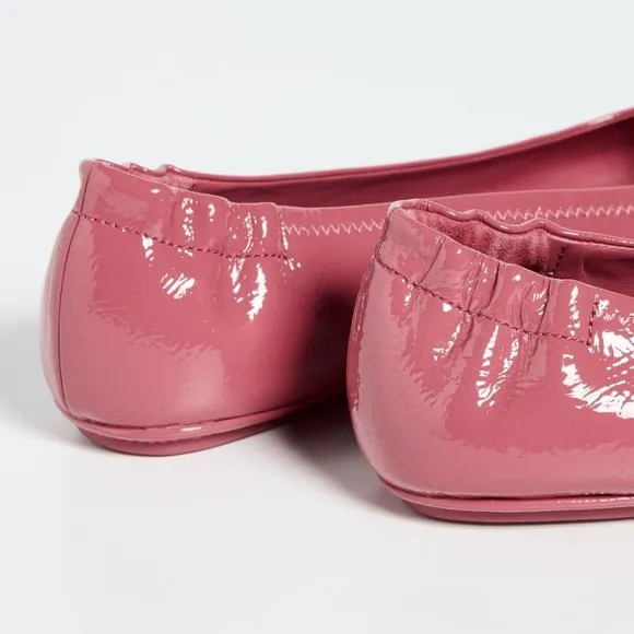 Tory Burch $228 Minnie Travel Ballet Flats Patent Washed Berry