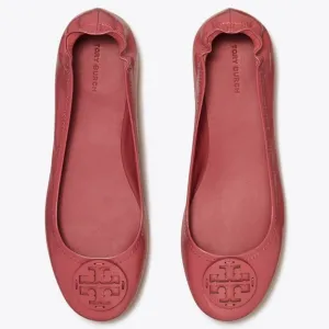 Tory Burch $228 Minnie Travel Ballet Flats Patent Washed Berry