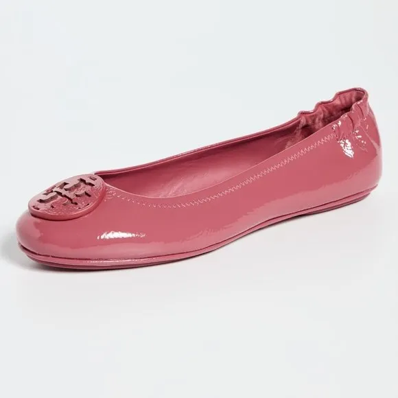 Tory Burch $228 Minnie Travel Ballet Flats Patent Washed Berry