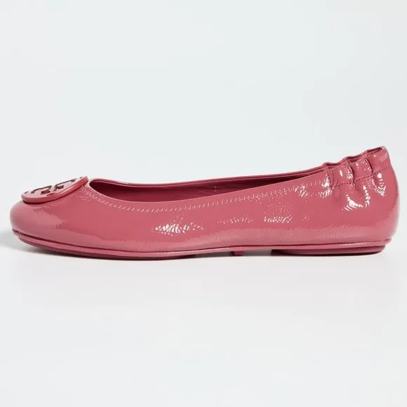 Tory Burch $228 Minnie Travel Ballet Flats Patent Washed Berry