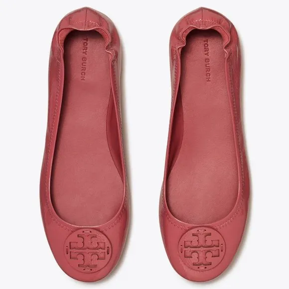 Tory Burch $228 Minnie Travel Ballet Flats Patent Washed Berry