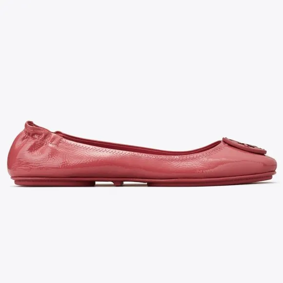 Tory Burch $228 Minnie Travel Ballet Flats Patent Washed Berry