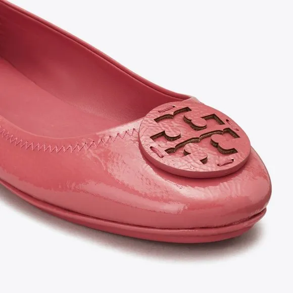 Tory Burch $228 Minnie Travel Ballet Flats Patent Washed Berry