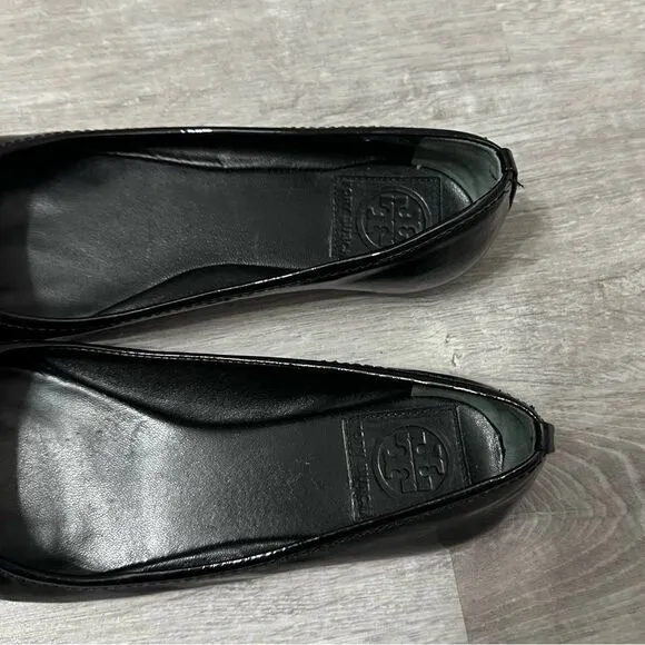 Tory Burch 6.5 Pacey Driver Ballet Calf / Patent Black Flats with Gold Emblem