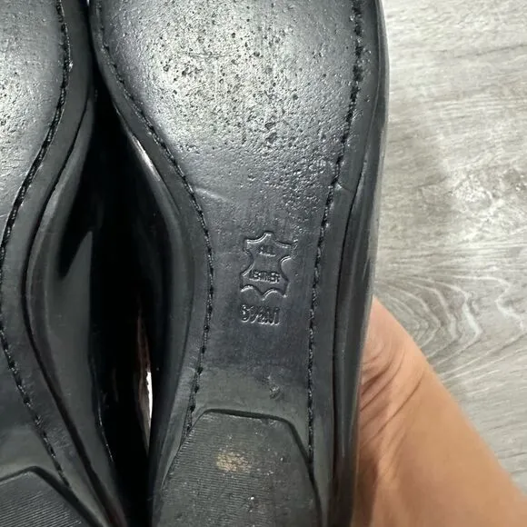 Tory Burch 6.5 Pacey Driver Ballet Calf / Patent Black Flats with Gold Emblem