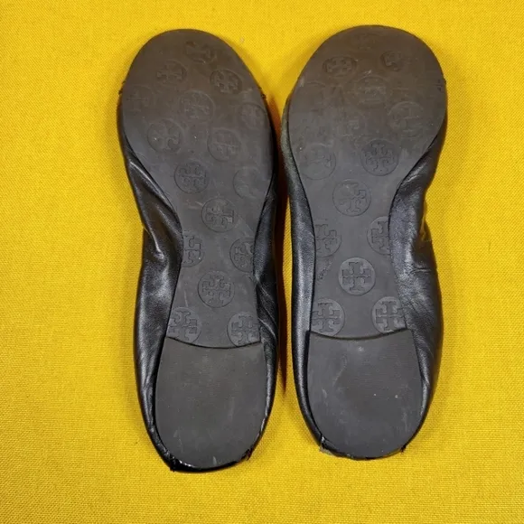 Tory Burch Abbey Ballet Black Patent Cap Toe Leather Slip On Flat Women's Size 8