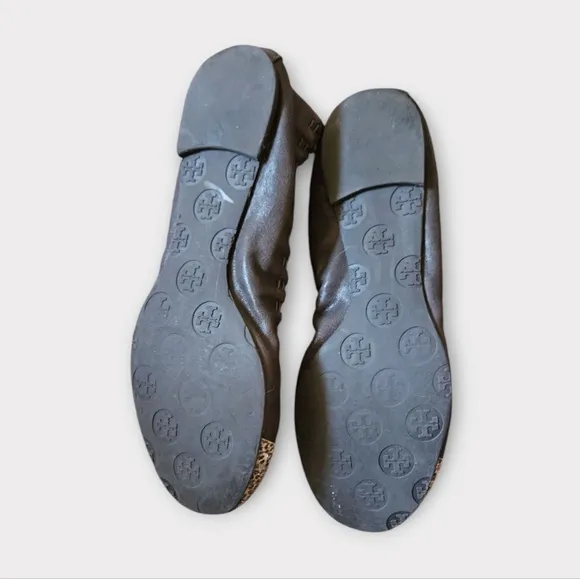 Tory Burch Abbey Gray Leather Snake Cap Toe Ballet Flats
