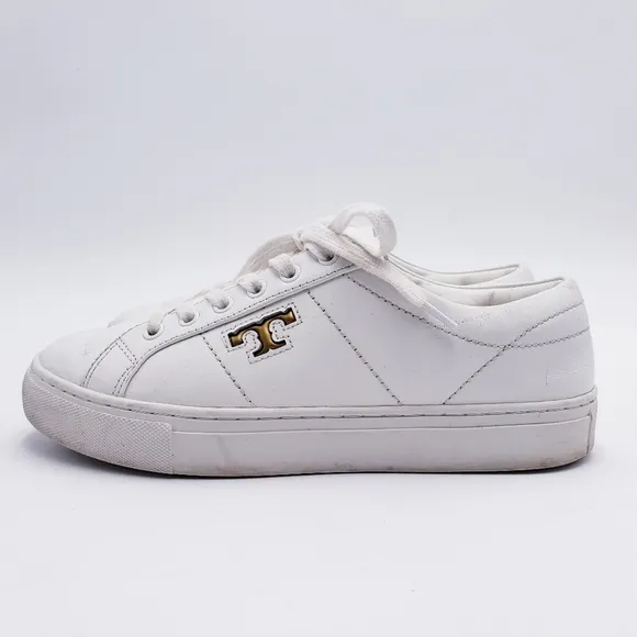 Tory Burch Amalia Womens Size 6 White Calf Leather Sneakers Low Top Lace Up