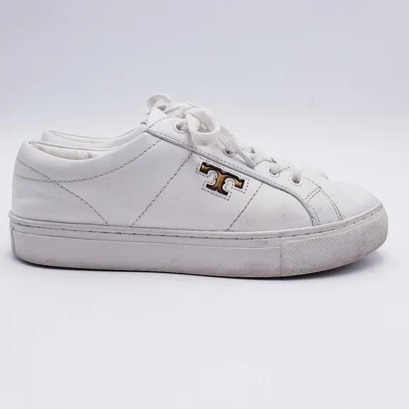 Tory Burch Amalia Womens Size 6 White Calf Leather Sneakers Low Top Lace Up