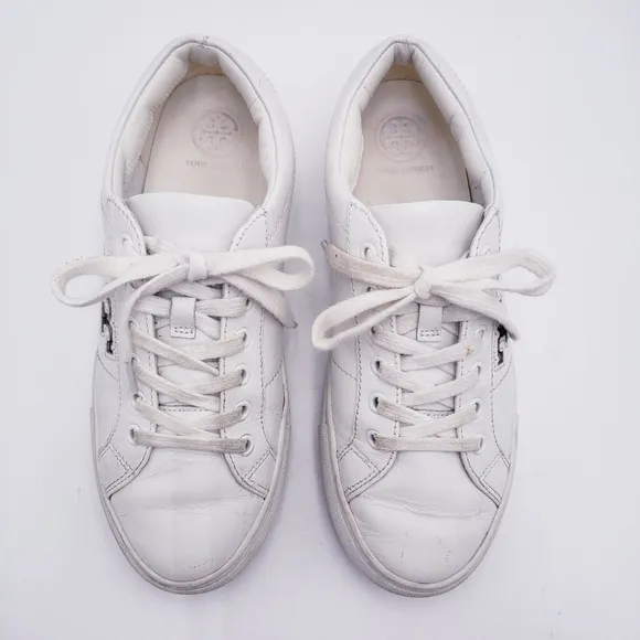 Tory Burch Amalia Womens Size 6 White Calf Leather Sneakers Low Top Lace Up